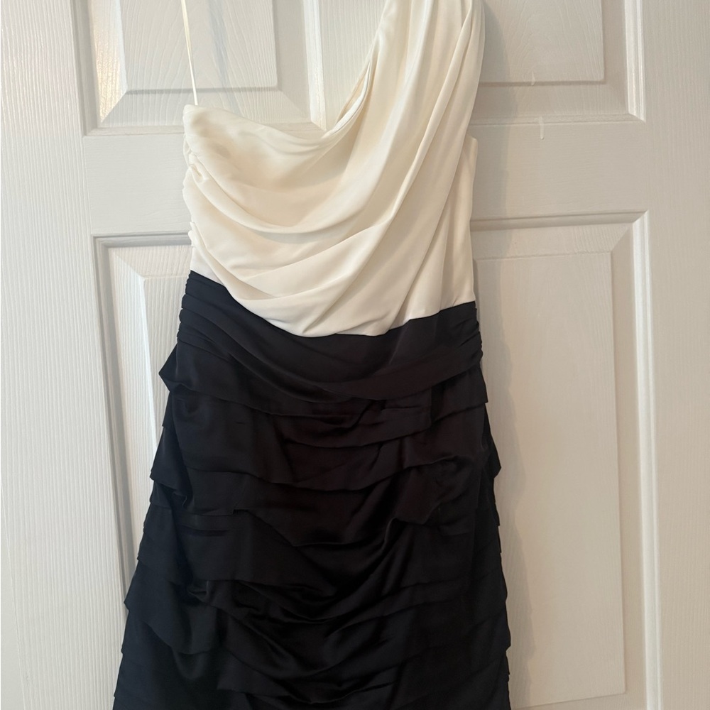 Elegant Black and White Draped Dress